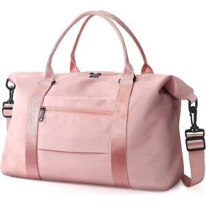 Women Men Pink Waterproof Carry On Tote Travel Duffle Bag with Trolley Sleeve